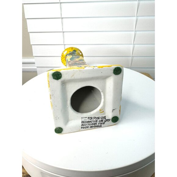 Vintage Chinese Porcelain Candlestick Holder Yellow Floral - Picture 3 of 8